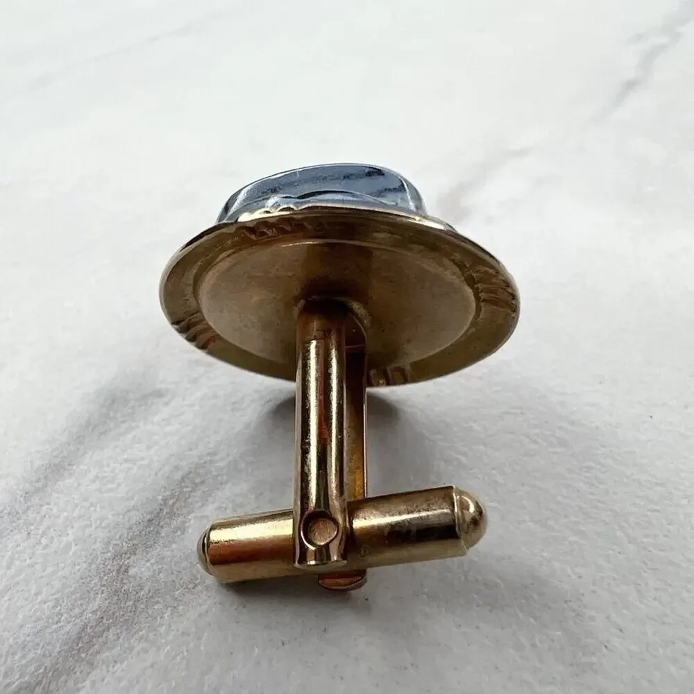 Gold Tone Black Gray Stripe Single Cufflink